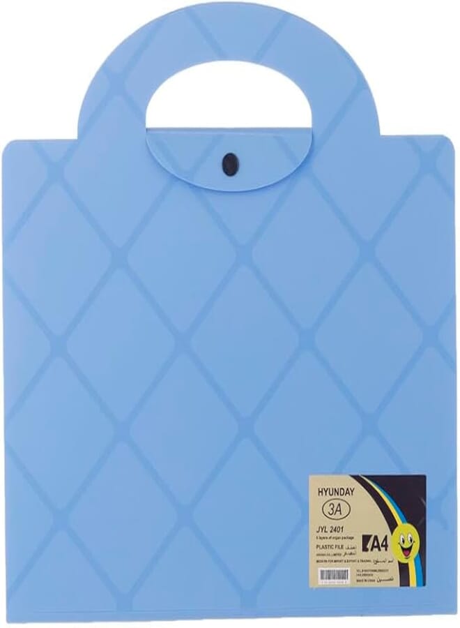 3A JYL-2401 A4 Clips File 6 Pockets With Plastic Handle 30X32 CM - Light Blue
